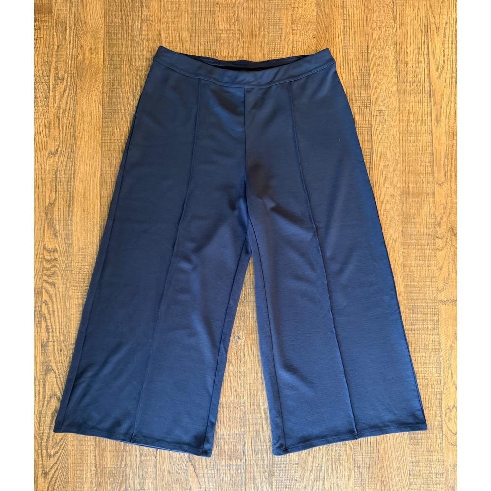 J. Jill Wearever Navy Blue Wide Leg Crop Pants Front Seam Petite Medium NWT